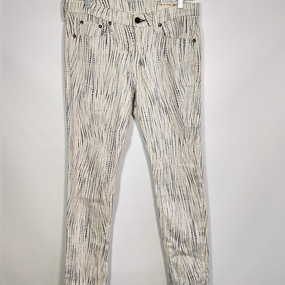 Rag & Bone Black & White Riptide Midrise Stretchy Skinny Jeans 29
